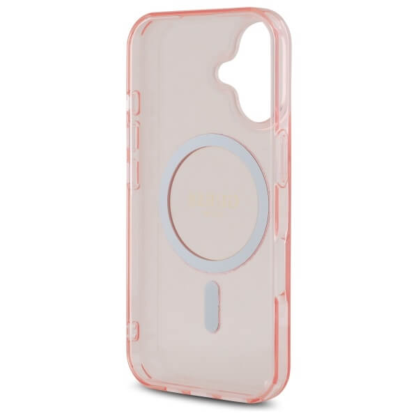 Guess iPhone 16 - IML Glitter Circle MagSafe - Σκληρή Θήκη με Πλαίσιο Σιλικόνης - Pink - GUHMP16SHFGEREP