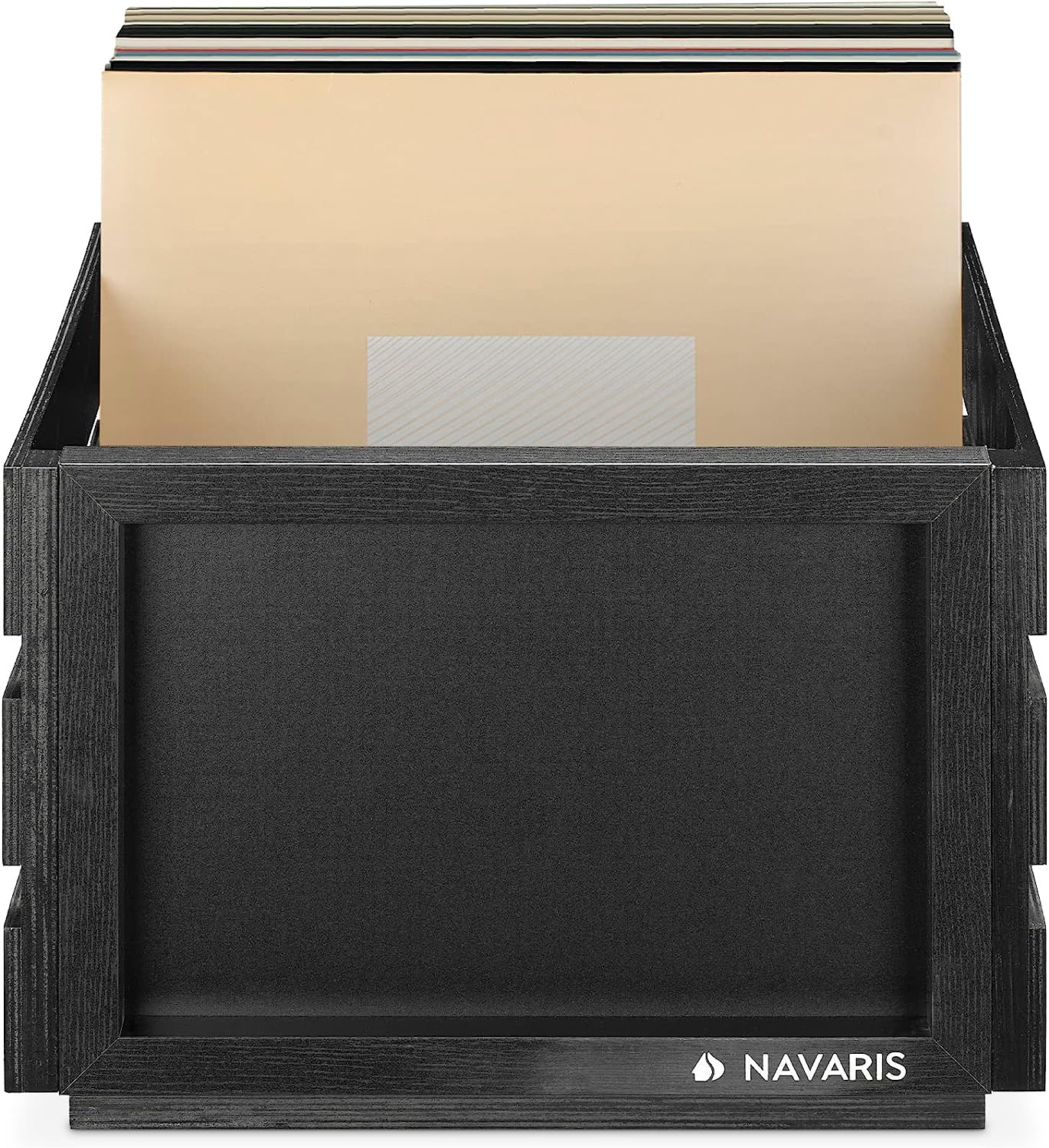 Navaris Ξύλινο Κουτί Αποθήκευσης με Πίνακα Κιμωλίας - 42,9 x 34,4 x 22,2 cm - Black - 53026.01.01