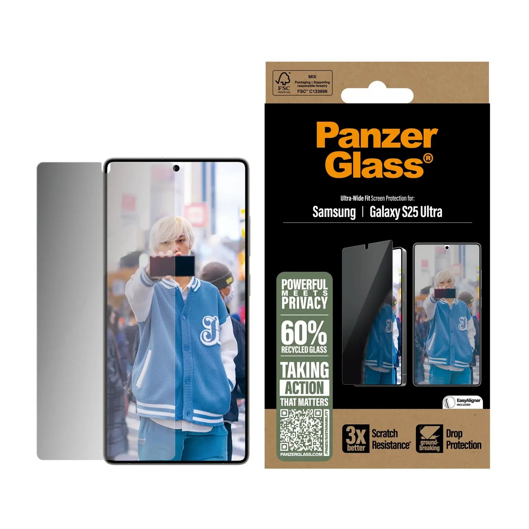 PanzerGlass Samsung Galaxy S25 Ultra Privacy Ultra-Wide Fit Full Screen Αντιχαρακτικό Γυαλί Οθόνης - Black