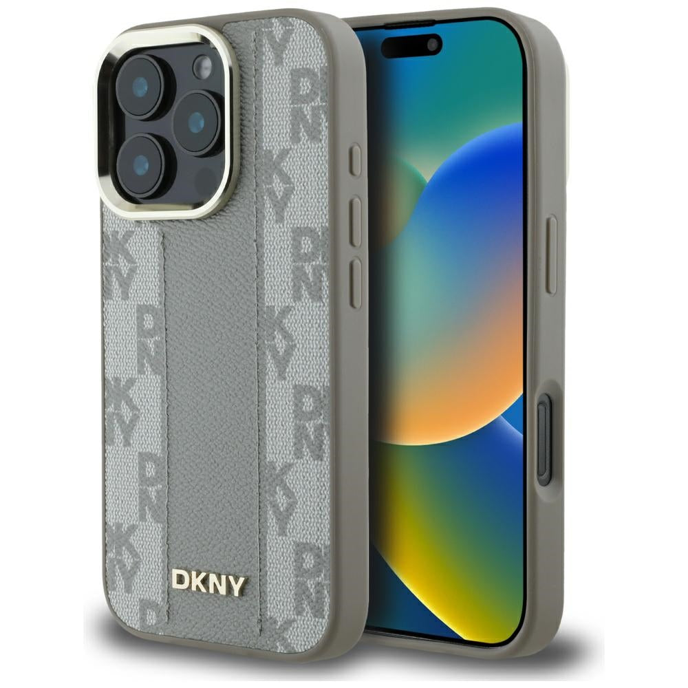 DKNY iPhone 16 Pro - Checkered Pattern - MagSafe Σκληρή Θήκη με Επένδυση Συνθετικού Δέρματος - Beige