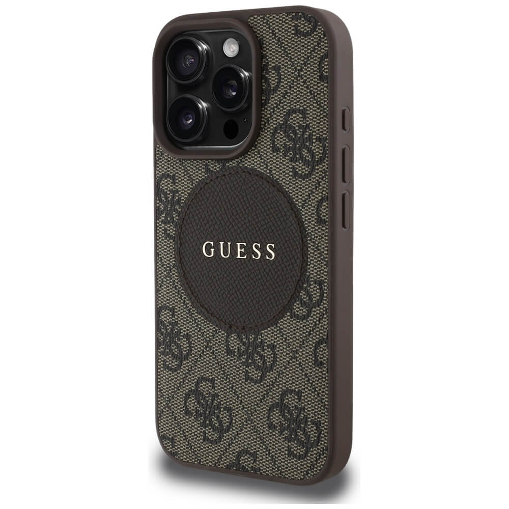 Guess iPhone 16 Pro - 4G Circle Classic Logo - MagSafe Θήκη με Επένδυση Συνθετικού Δέρματος - Brown - GUHMP16LP4PGRSGW