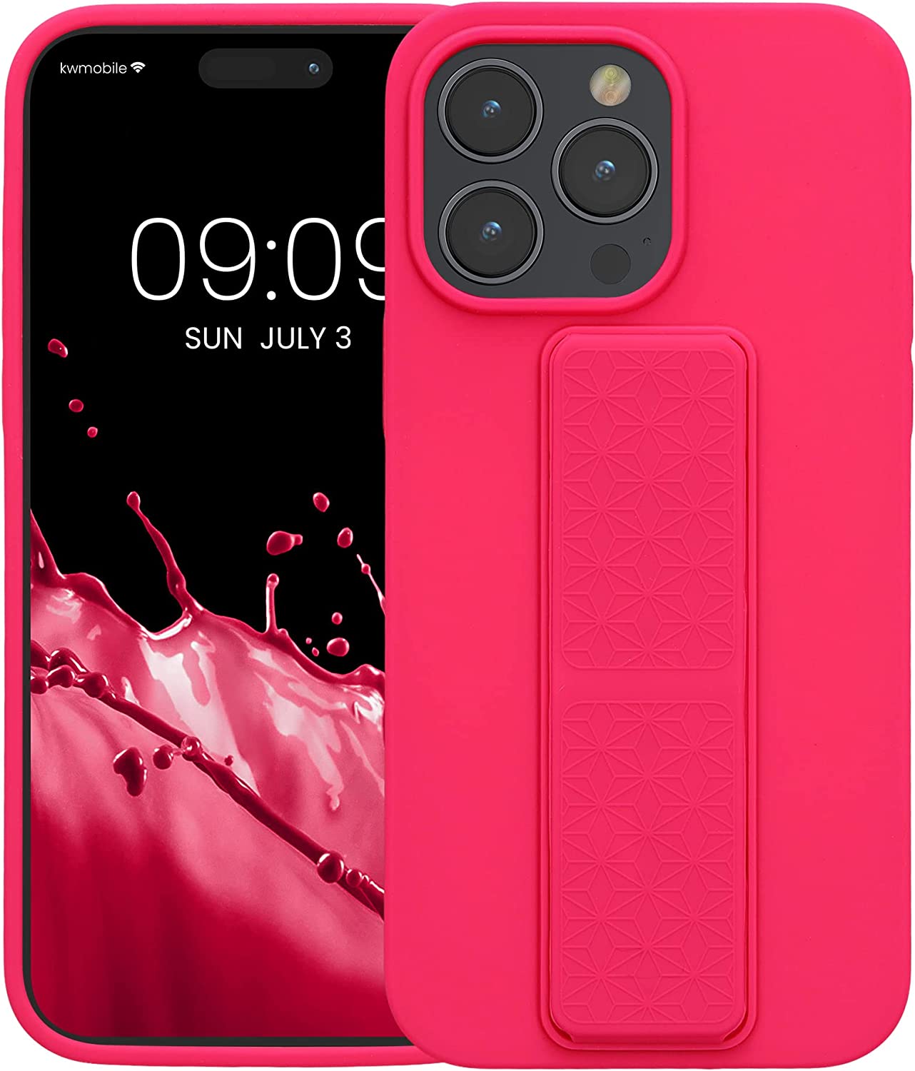 KW iPhone 14 Pro Max Θήκη Σιλικόνης με Finger Holder και Stand - Neon Pink - 60407.77