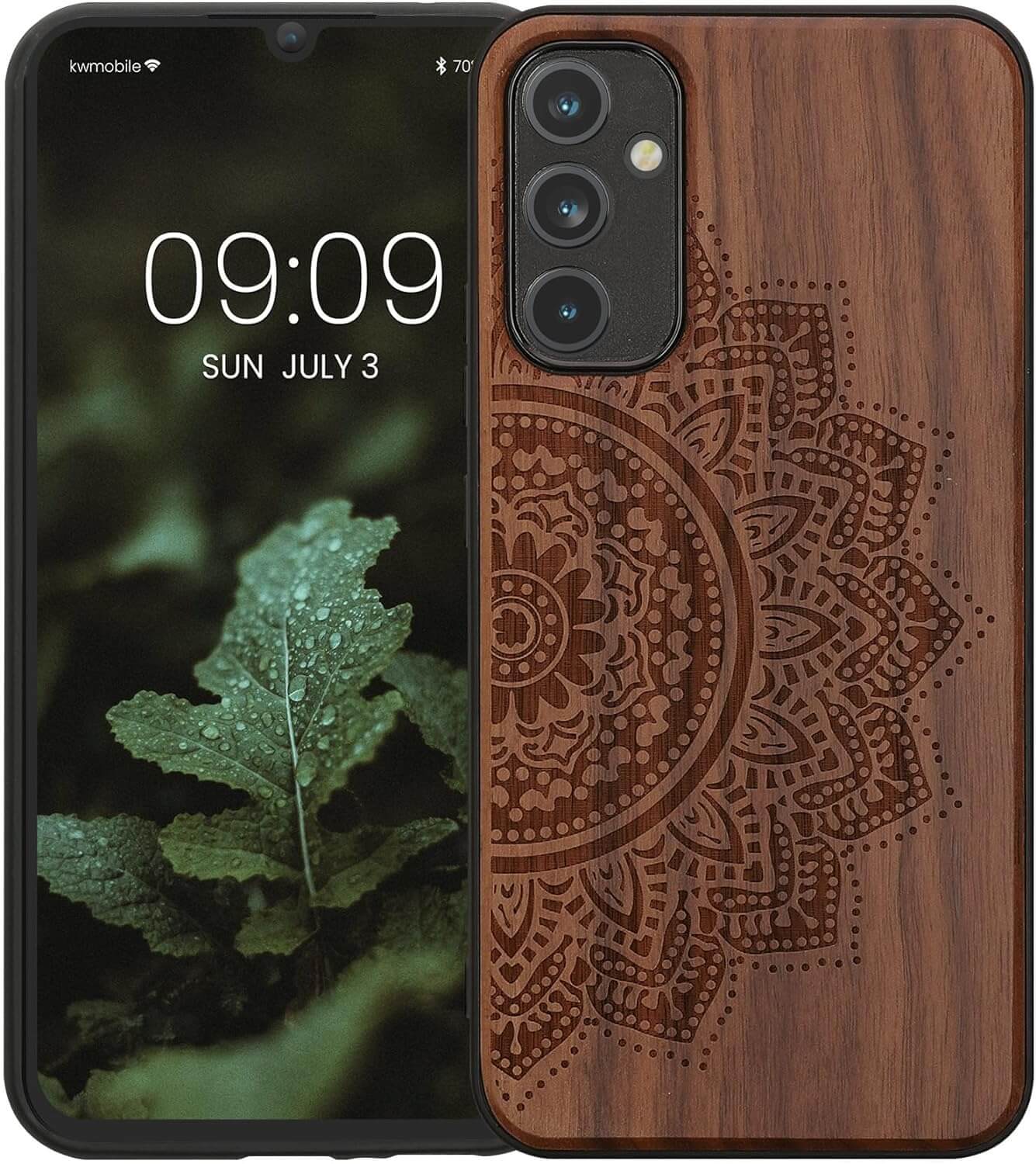 KW Samsung Galaxy A34 5G Θήκη από Φυσικό Ξύλο - Design Half Flower - Dark Brown - 60813.06