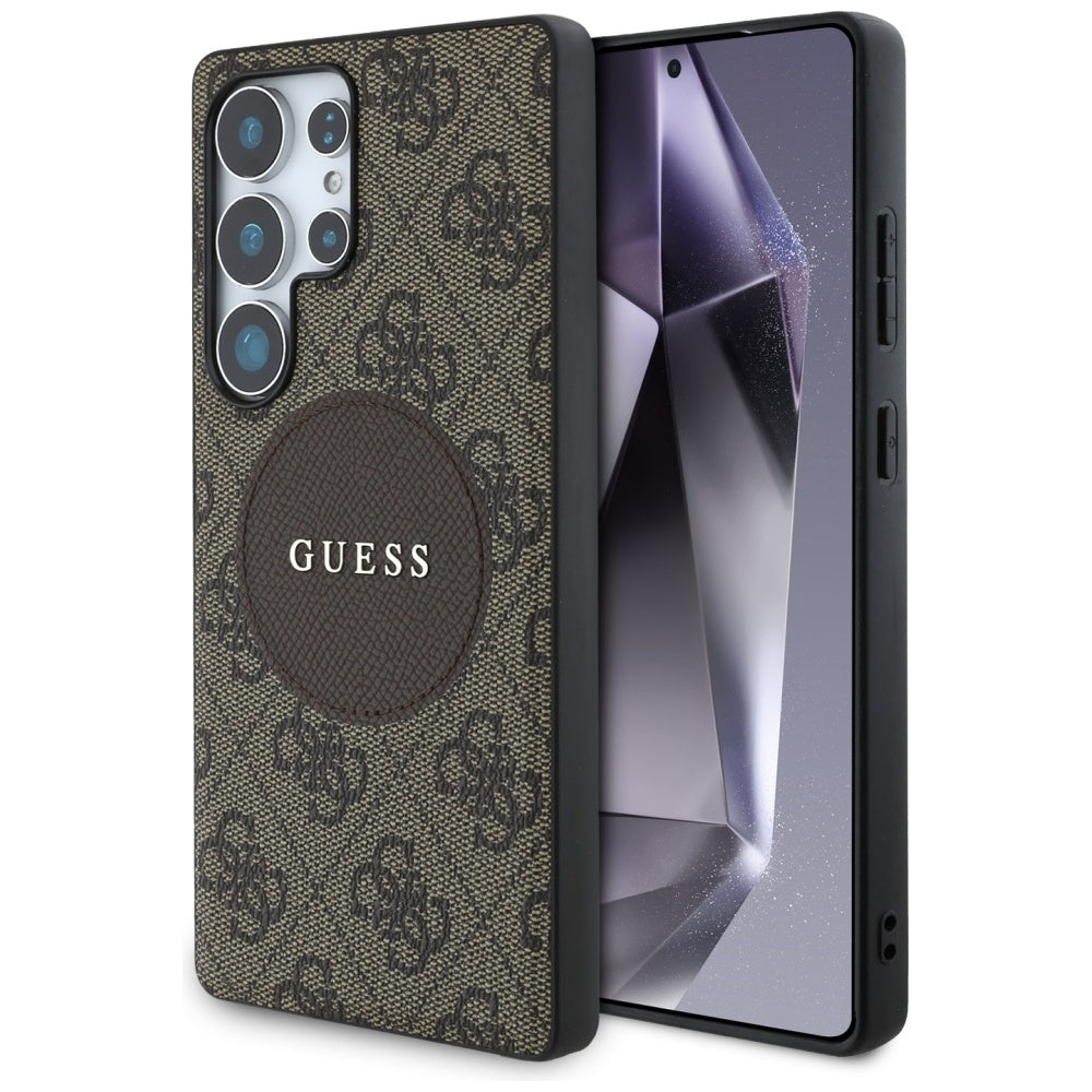Guess Samsung Galaxy S25 Ultra - 4G Round Patch Classic Logo - Θήκη με Επένδυση Συνθετικού Δέρματος και MagSafe - Brown - GUHMS25LP4PGRSGW