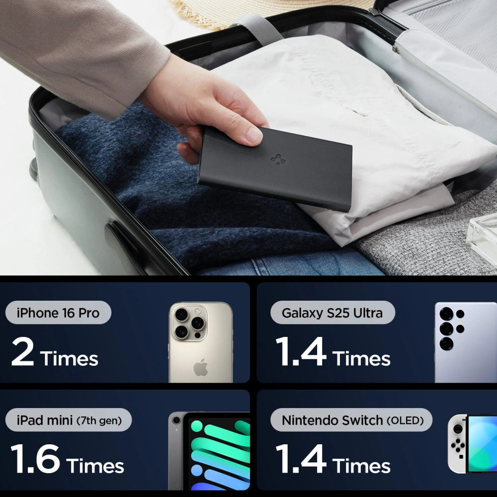 Spigen Essentail EA2210 PowerBank 10000mAh 22.5W με 1 Θύρα Type-C και 1 Θύρα USB και Καλώδιο Type-C to Type-C - Black