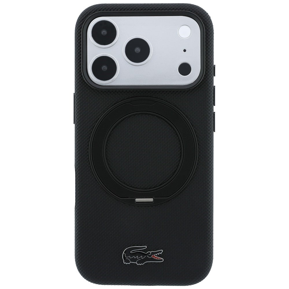 Lacoste iPhone 18 Pro Max / iPhone 17 Pro Max - Σκληρή Θήκη με Πλαίσιο Σιλικόνης και Δαχτυλίδι Συγκράτησης MagSafe - Petit Pique with Ring Stand - Black