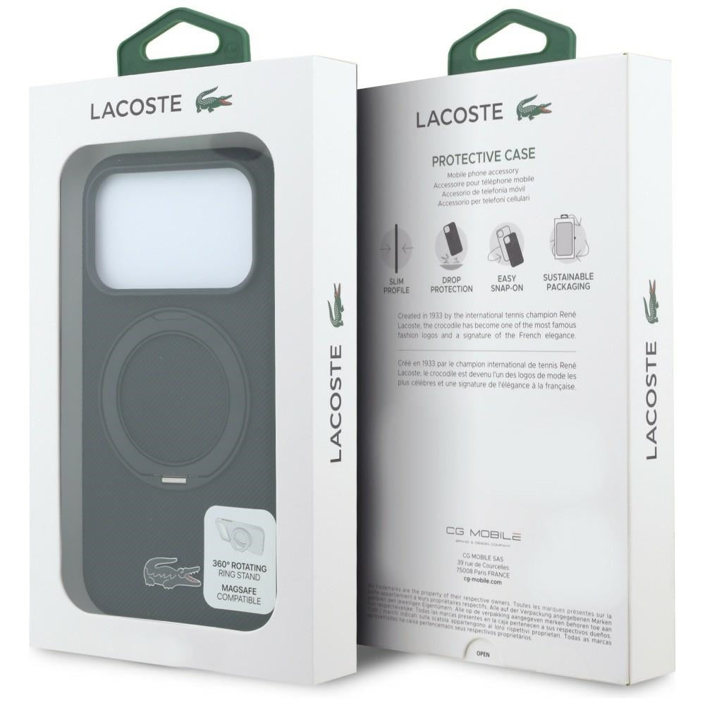 Lacoste iPhone 18 Pro Max / iPhone 17 Pro Max - Σκληρή Θήκη με Πλαίσιο Σιλικόνης και Δαχτυλίδι Συγκράτησης MagSafe - Petit Pique with Ring Stand - Black