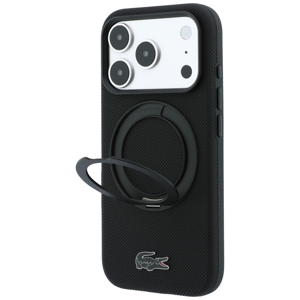 Lacoste iPhone 18 Pro / iPhone 17 Pro - Σκληρή Θήκη με Πλαίσιο Σιλικόνης και Δαχτυλίδι Συγκράτησης MagSafe - Petit Pique with Ring Stand - Black