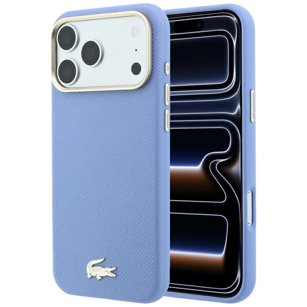 Lacoste iPhone 18 Pro / iPhone 17 Pro - Σκληρή Θήκη με Πλαίσιο Σιλικόνης και Επένδυση Οικολογικού Δέρματος MagSafe - Champs Elysees Embossed - Blue
