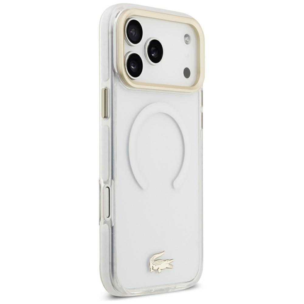 Lacoste iPhone 17 Pro Max / iPhone 18 Pro Max - Σκληρή Θήκη με Πλαίσιο Σιλικόνης - Shockproof IML Shockproof Gold Logo MagSafe - Clear