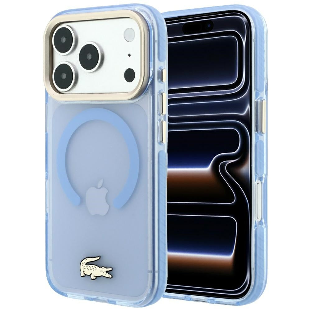 Lacoste iPhone 17 Pro Max / iPhone 18 Pro Max - Σκληρή Θήκη με Πλαίσιο Σιλικόνης - Shockproof IML Shockproof Gold Logo MagSafe - Blue