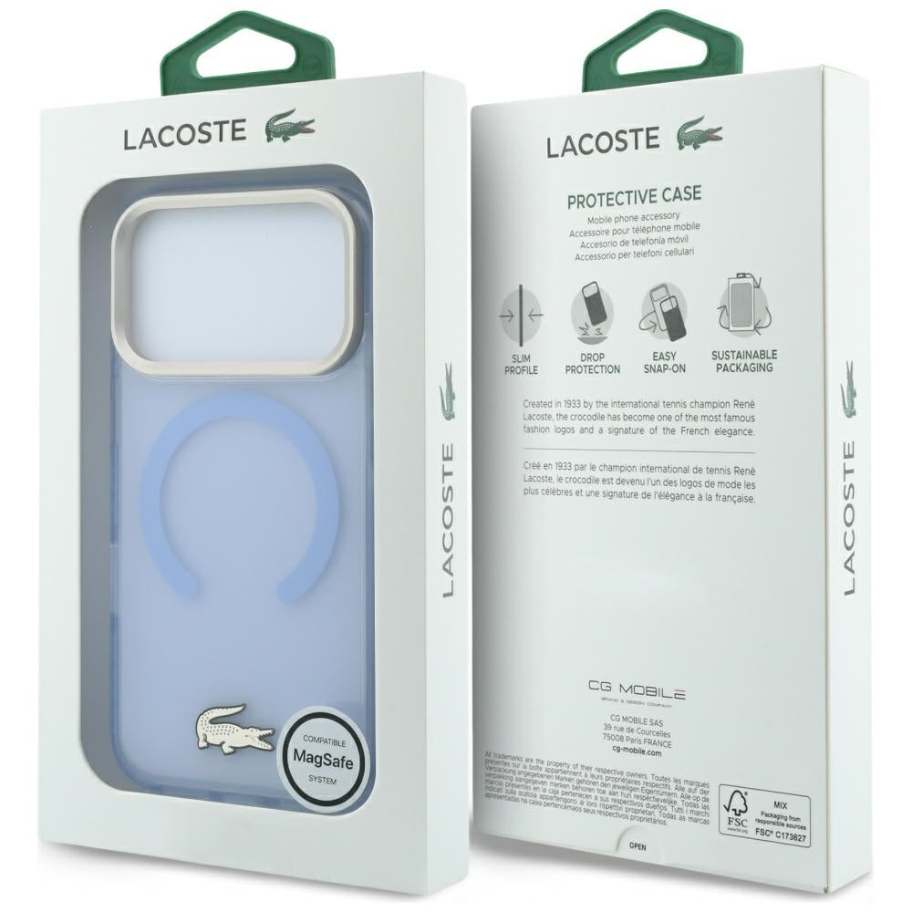 Lacoste iPhone 17 Pro Max / iPhone 18 Pro Max - Σκληρή Θήκη με Πλαίσιο Σιλικόνης - Shockproof IML Shockproof Gold Logo MagSafe - Blue