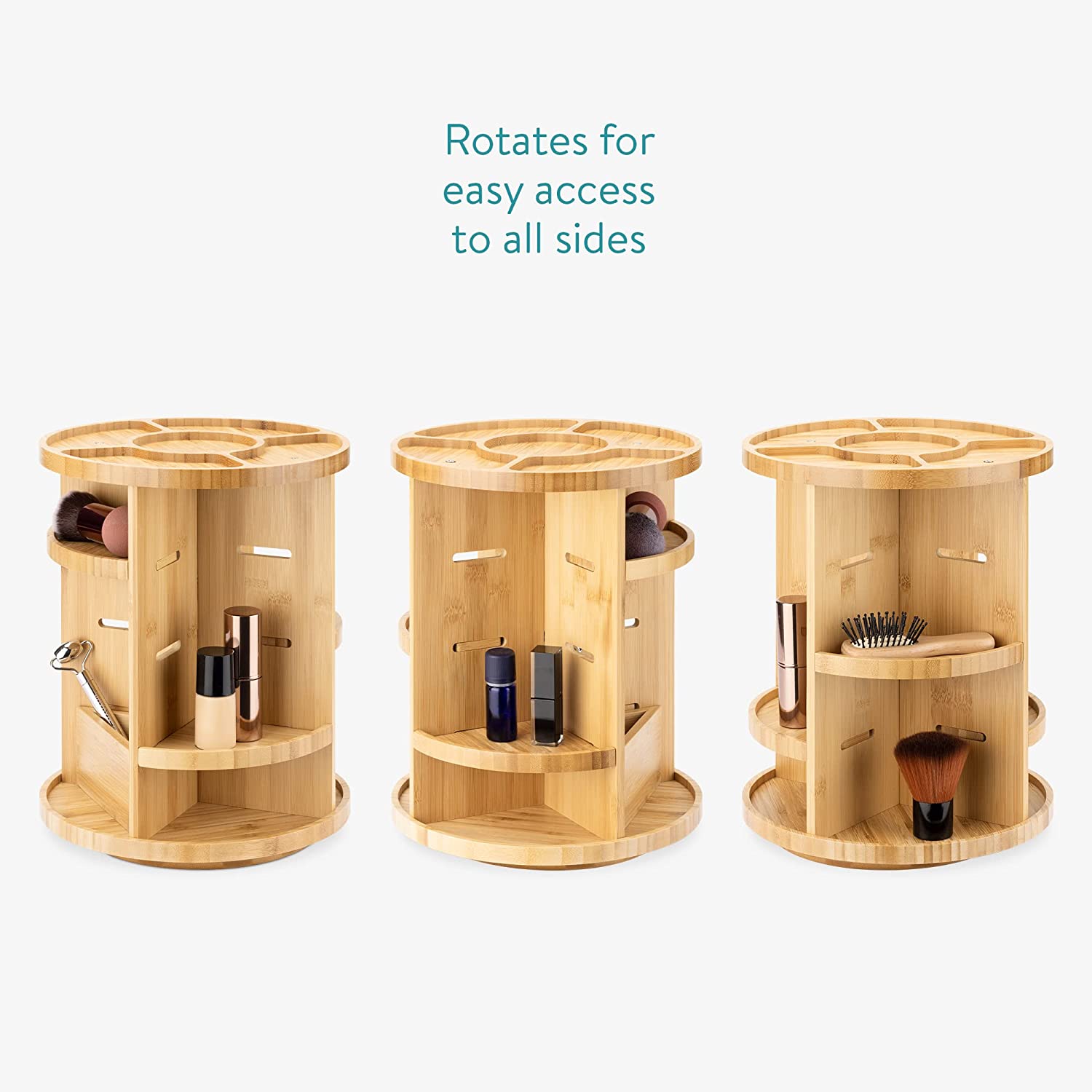 Navaris Περιστρεφόμενος Οργανωτής Καλλυντικών από Μπαμπού - Light Brown - 57647.24