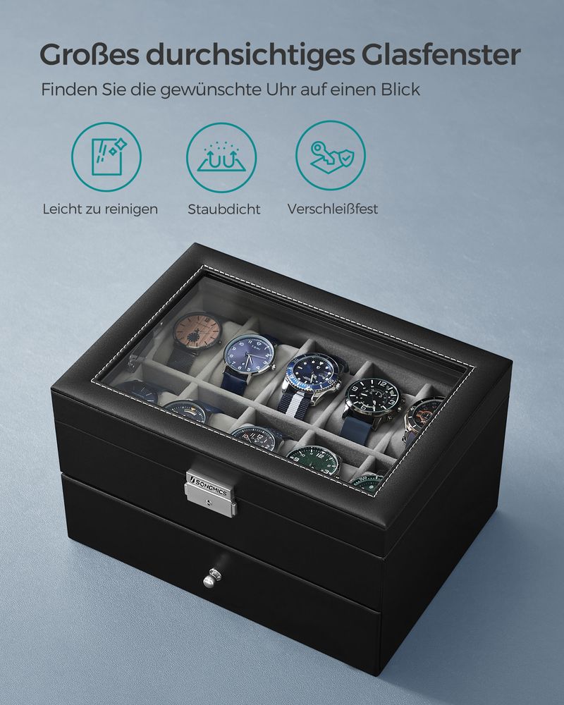 Songmics Κουτί Αποθήκευσης 2 Επιπέδων για 20 Ρολόγια - Black / Grey - JWB020