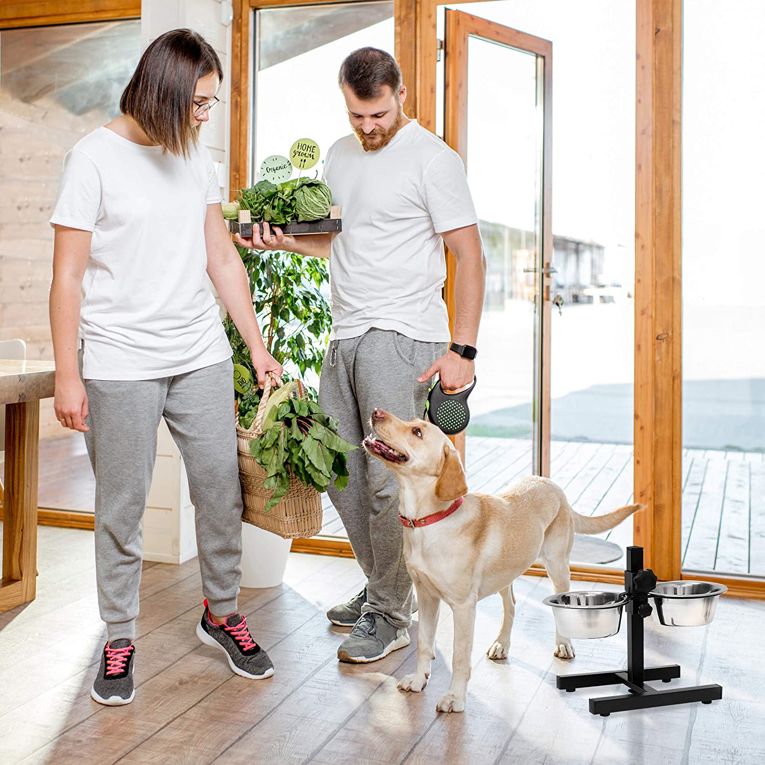 Relaxdays Ρυθμιζόμενη Μεταλλική Βάση με 2 Μπολ 2,15 L από Ανοξείδωτο Ατσάλι - Silver - 4052025046965