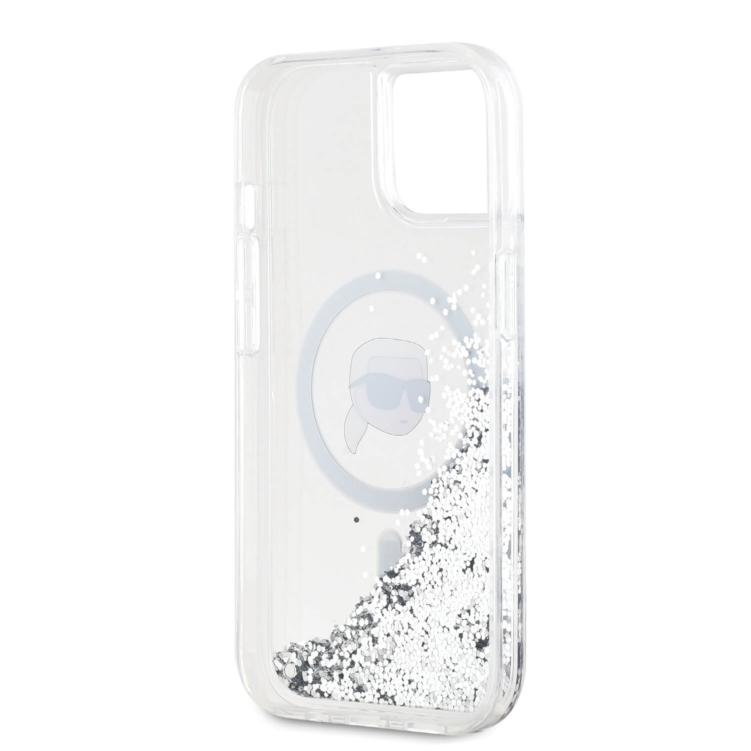 Karl Lagerfeld iPhone 15 / 14 / 13 - Liquid Glitter Karl Head MagSafe - Σκληρή Θήκη με Πλαίσιο Σιλικόνης - Διάφανη - KLHMP15SLGKISGH