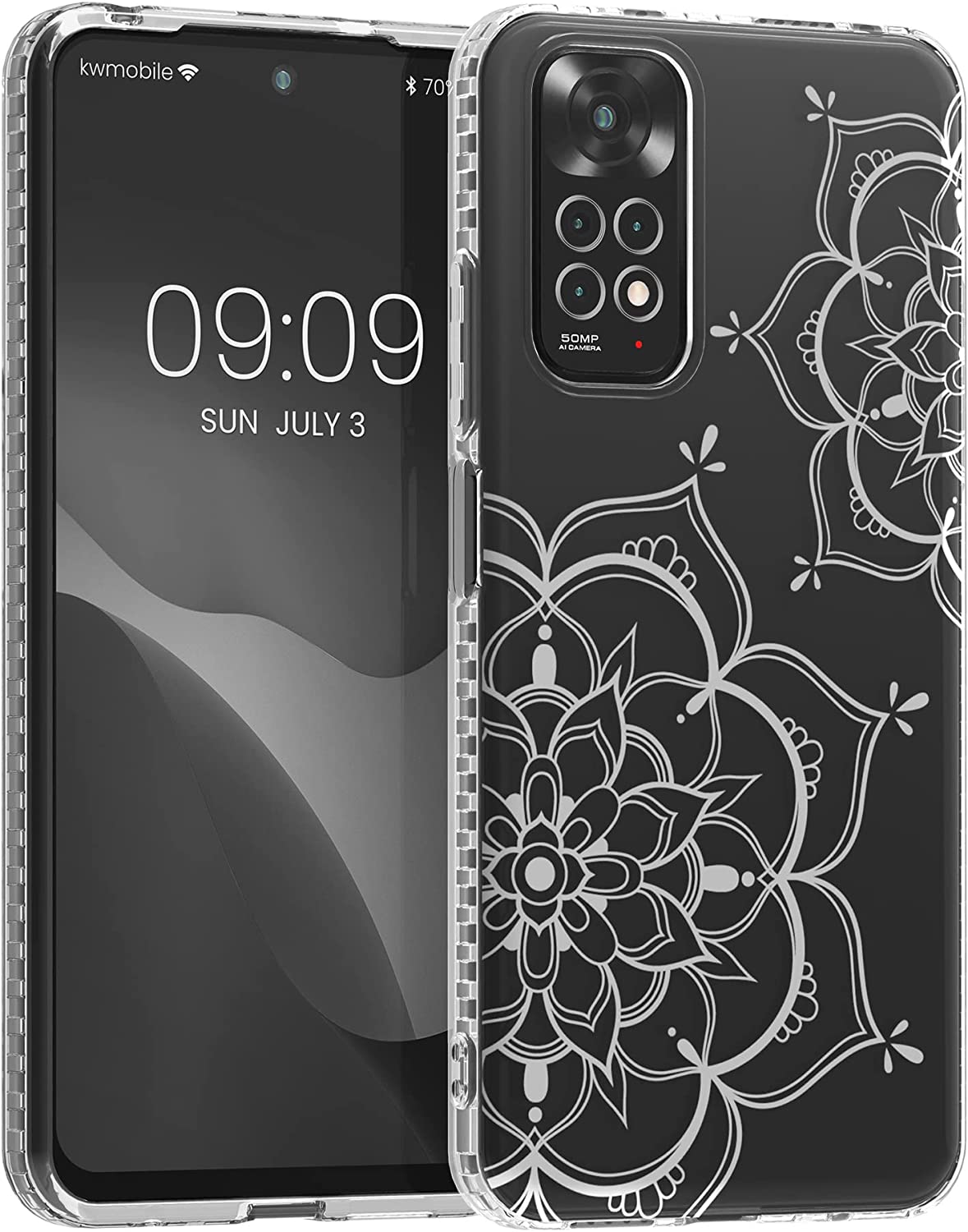 KW Xiaomi Redmi Note 11 / Redmi Note 11S Σκληρή Θήκη με Πλαίσιο Σιλικόνης - Design Flower Twins - Διάφανη - Silver - 57822.03