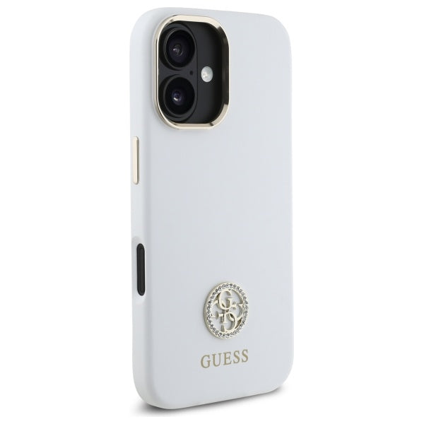 Guess iPhone 16 - Silicone Logo Strass 4G - Σκληρή Θήκη με Πλαίσιο Σιλικόνης - White - GUHCP16SM4DGPH