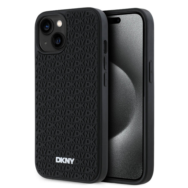 DKNY iPhone 15 / 14 / 13 - 3D Rubber Repeat Pattern - Σκληρή Θήκη με Επένδυση Συνθετικού Δέρματος - Black - likebrands.gr