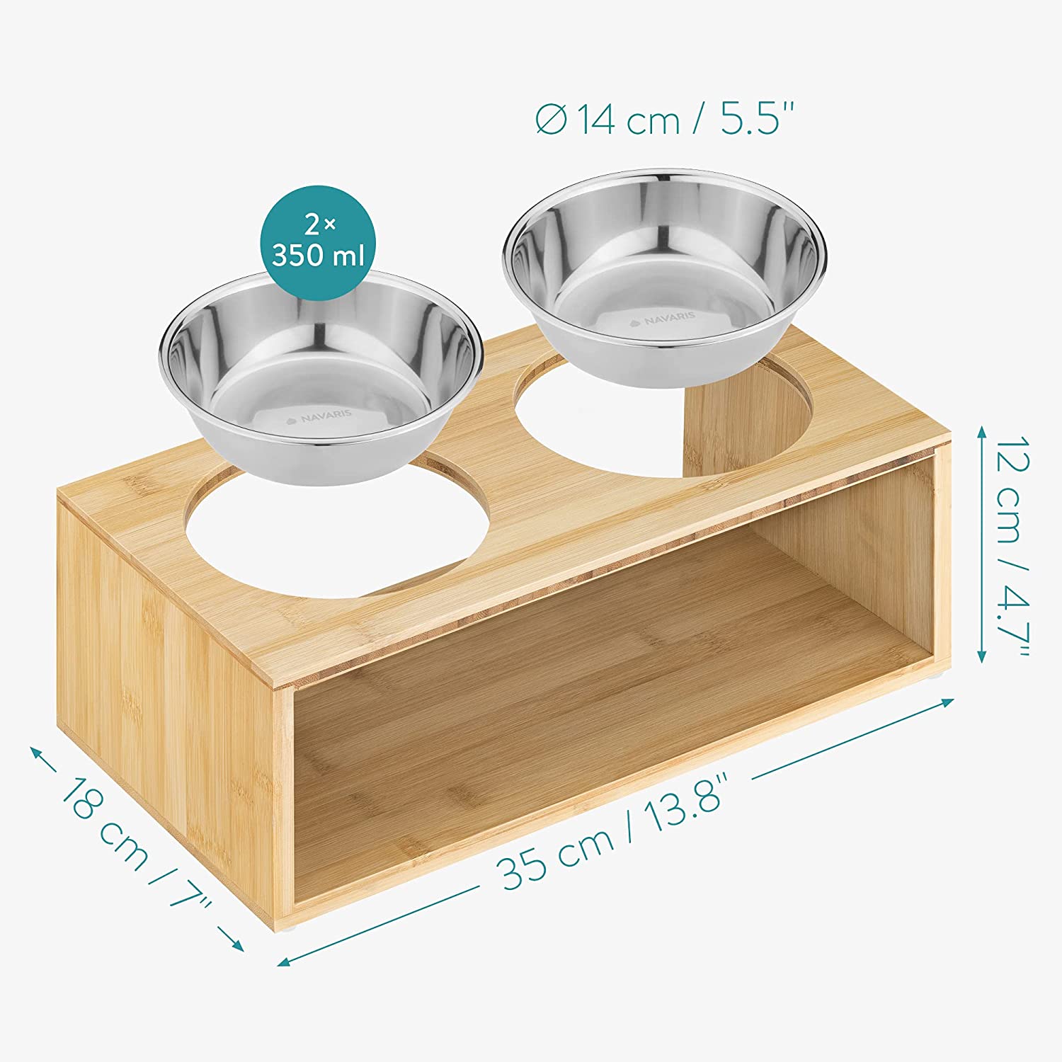 Navaris Raised Pet Bowls Stand - Ανυψωμένα Μπολ Φαγητού με Ξύλινη Βάση για Κατοικίδια - 350 ml - Wood - 54135.2