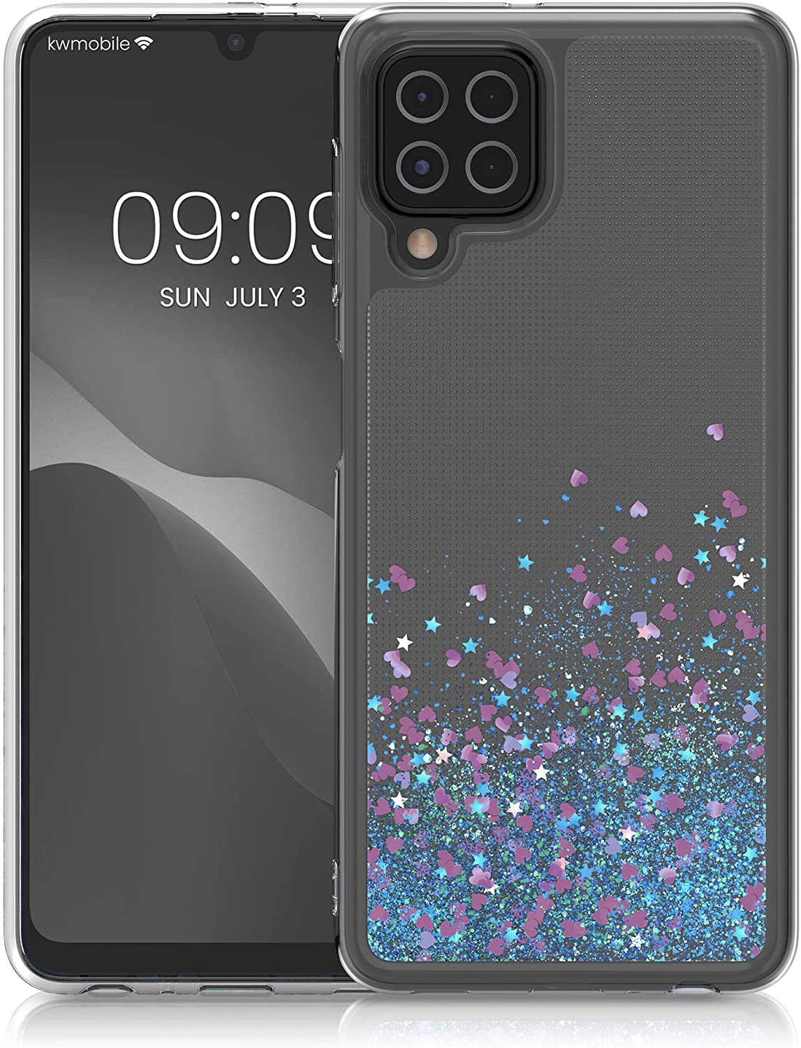 KW Samsung Galaxy A22 4G Θήκη Σιλικόνης TPU - Design Snowglobe Stars - Light Blue - Διάφανη - 56640.01