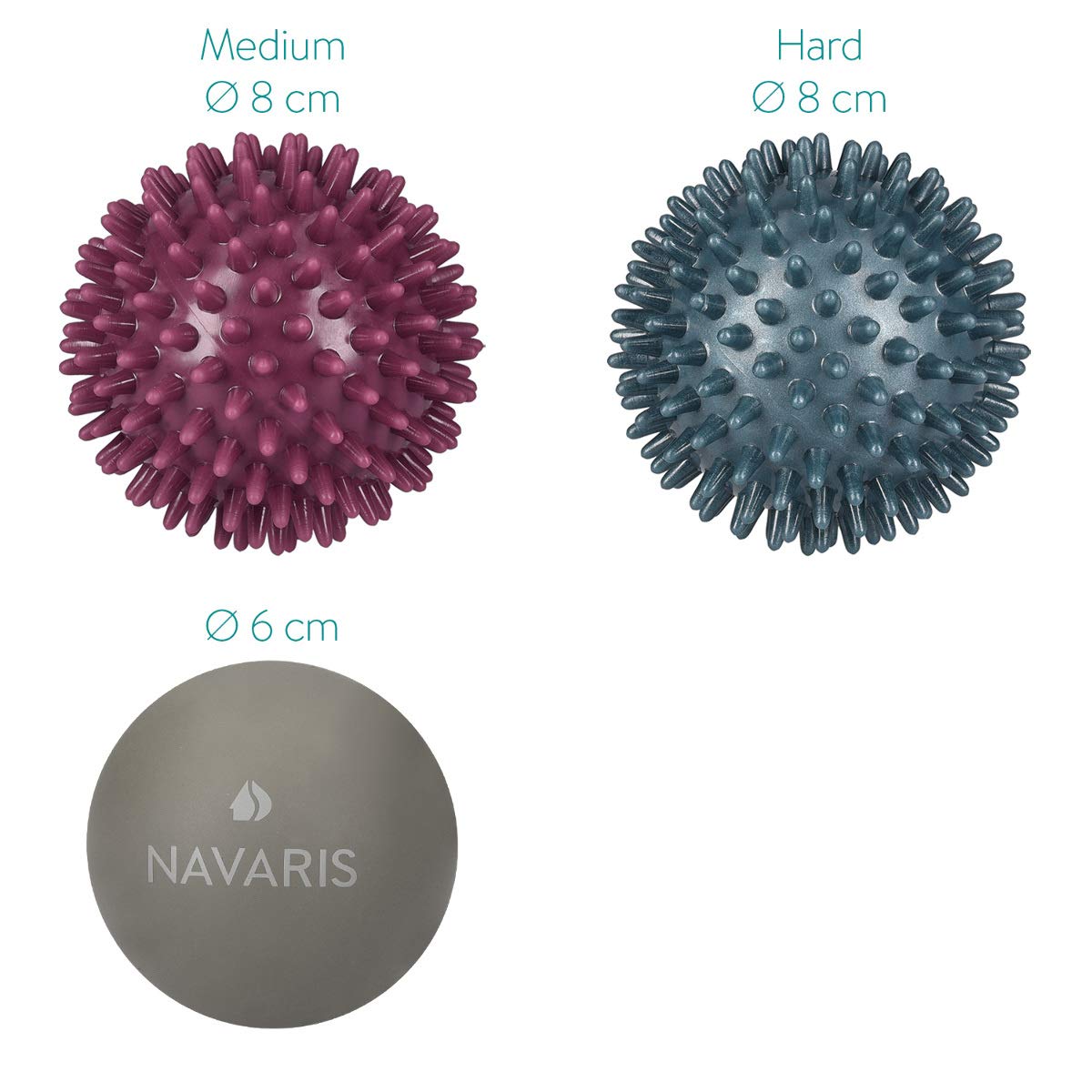 Navaris Lacrosse and Spiky Massage Balls Set of 3 - Μπάλες Μασάζ για πριν ή μετά την άθληση - Grey / Blue / Purple - 46952.13.78