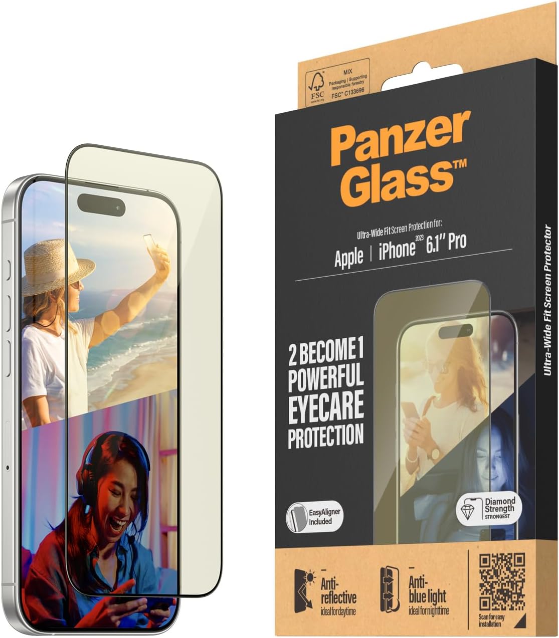 PanzerGlass iPhone 15 Pro - EyeCare Ultra-Wide Fit Anti-Blue Light Anti-reflective Easy Aligner Full Screen Αντιχαρακτικό Γυαλί Οθόνης - Black