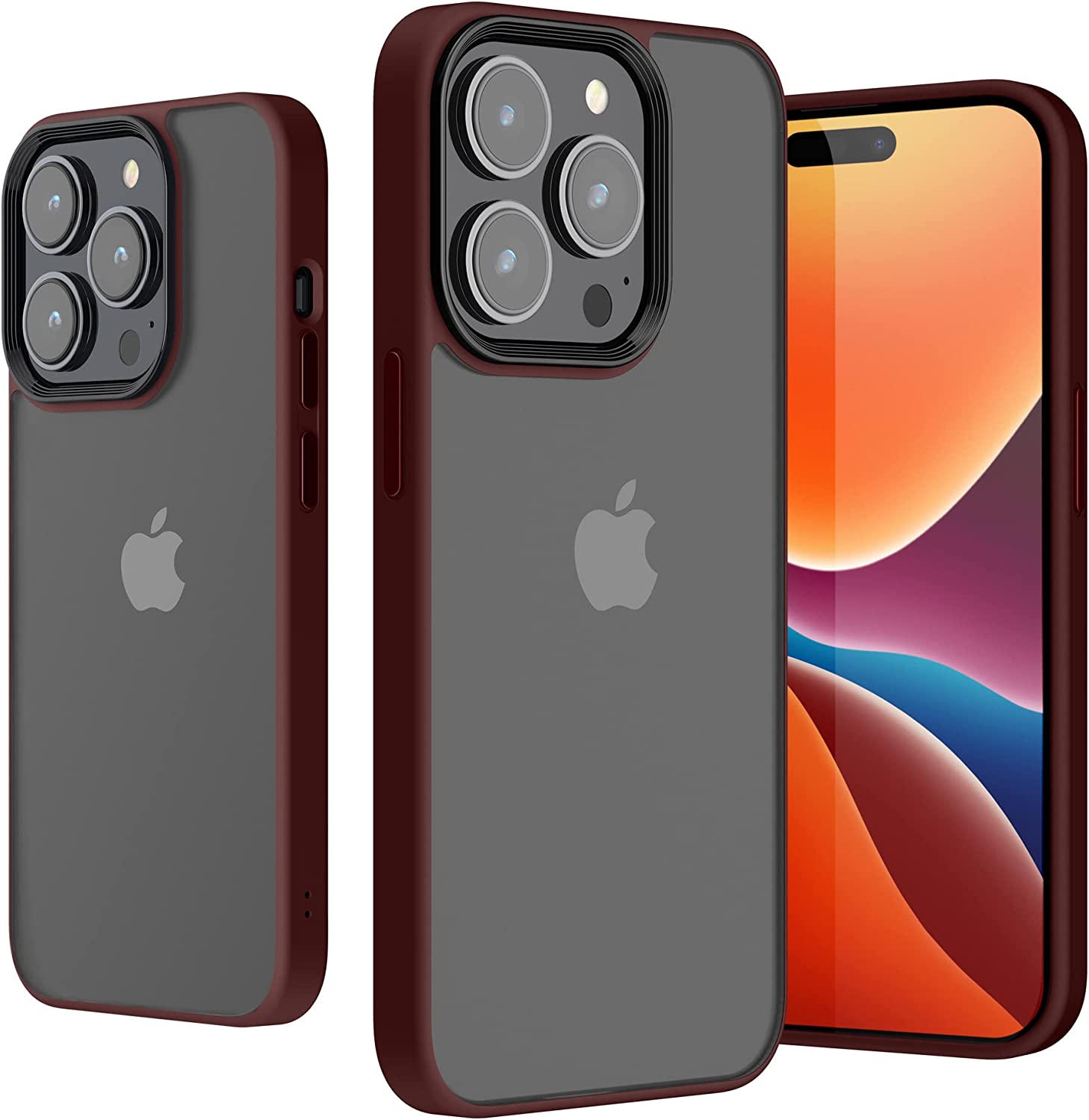 KW iPhone 14 Pro Σκληρή Θήκη με Πλαίσιο Σιλικόνης - Tawny Red / Matte Διάφανη - 59091.190