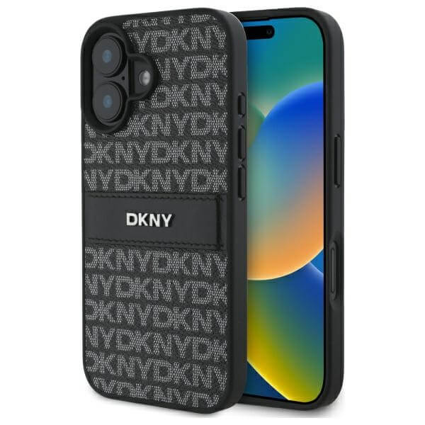 DKNY iPhone 16 - Texture Pattern Tonal Stripe - Σκληρή Θήκη με Επένδυση Συνθετικού Δέρματος - Black