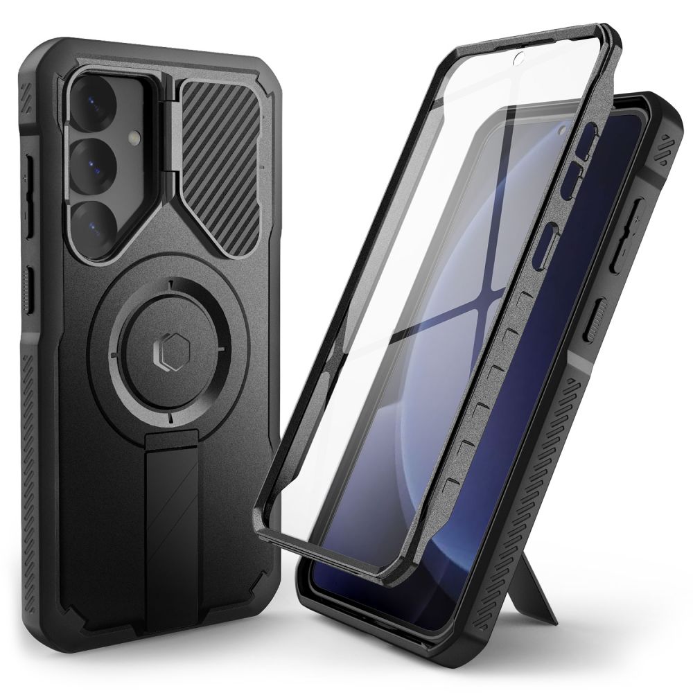 Tech-Protect Samsung Galaxy S25 Kevlar MagSafe+ Σκληρή Θήκη με Προστασία για την Οθόνη / την Κάμερα και Stand - Black