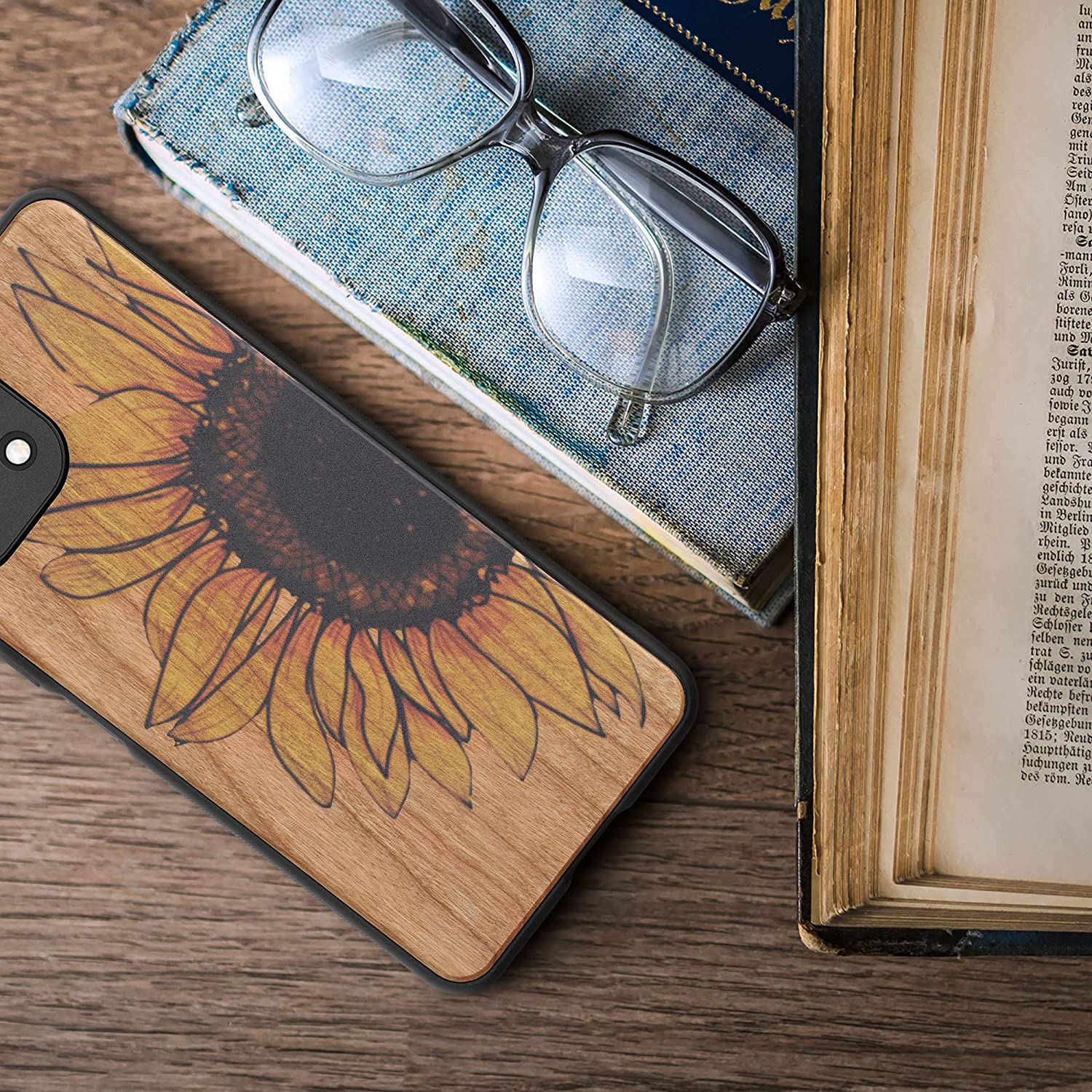 KW Xiaomi Mi 11 Lite / Mi 11 Lite 5G Θήκη από Φυσικό Ξύλο - Design Wood Sunflower - Yellow / Dark Brown / Light Brown - 55939.06