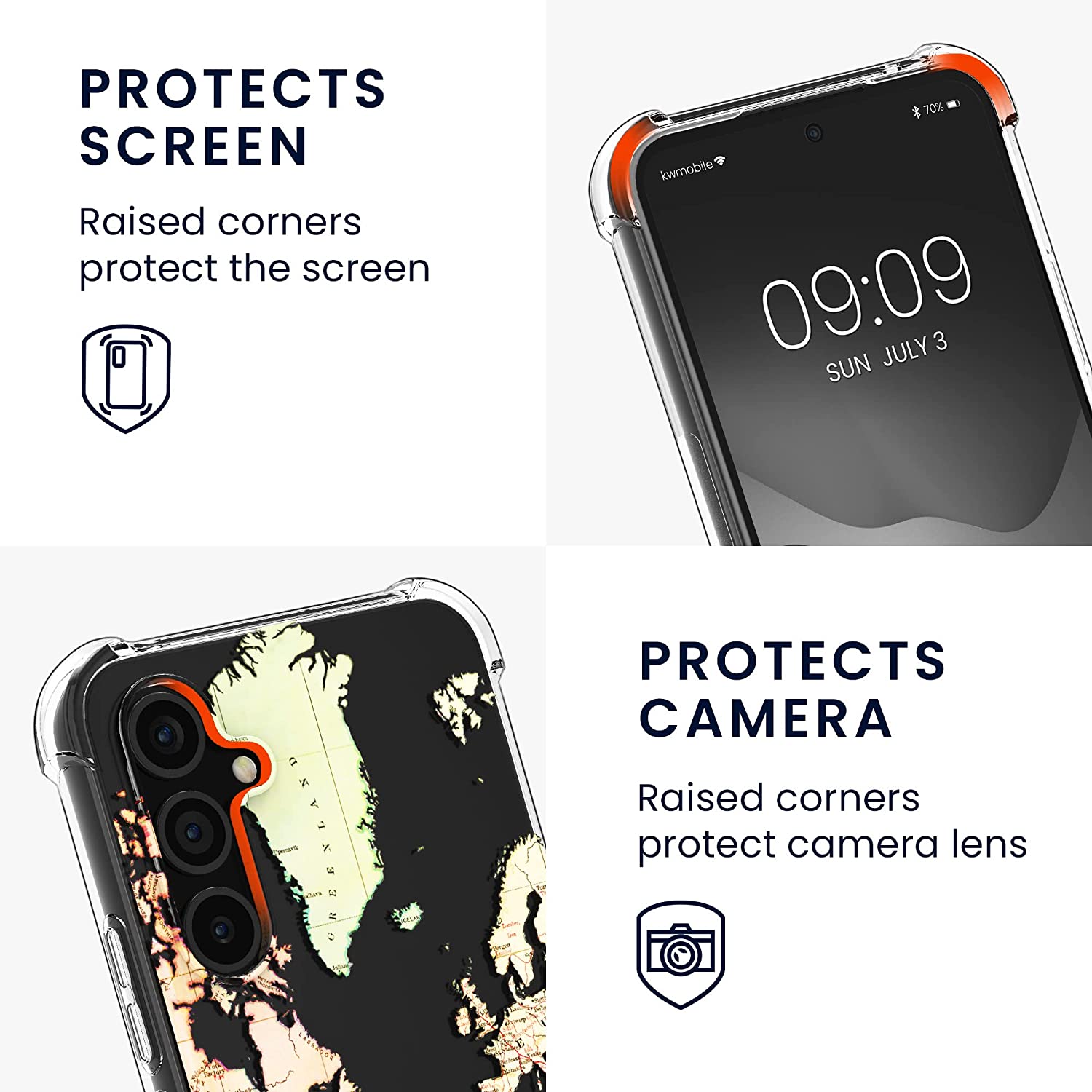 KW Samsung Galaxy A54 5G Θήκη Σιλικόνης TPU με Λουράκι Design Travel Lettering - Black / Multicoloured / Διάφανη - 60804.02