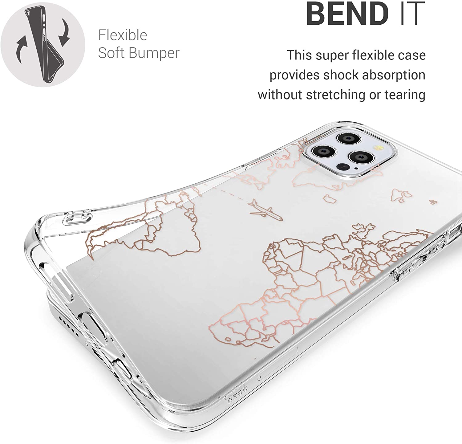 KW iPhone 12 / iPhone 12 Pro Θήκη Σιλικόνης TPU Design Travel and Explore - Διάφανη / Rose Gold - 53035.06
