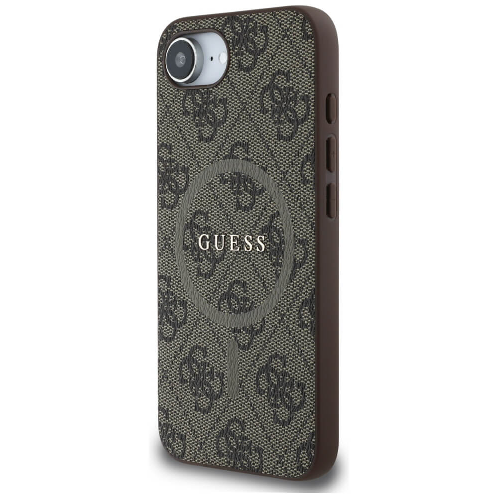 Guess iPhone 16e - 4G Ring Classic Logo - MagSafe Θήκη με Επένδυση Συνθετικού Δέρματος - Brown - GUHMPSE4G4GFRW