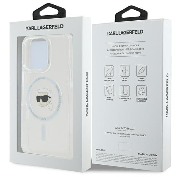 Karl Lagerfeld iPhone 16 Pro Max - IML Metal Karl Head - MagSafe Σκληρή Θήκη με Πλαίσιο Σιλικόνης - White - KLHMP16XHLSKIH