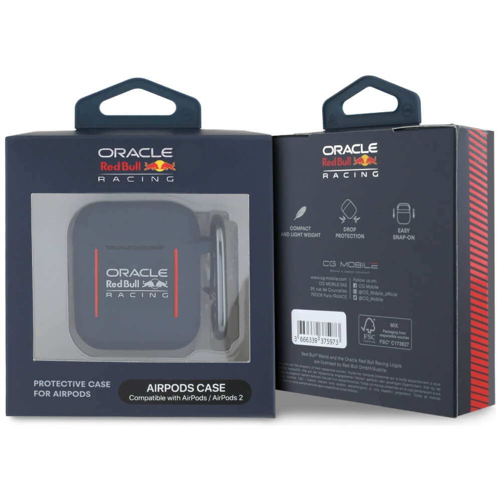 Red Bull AirPods 1 / 2 Θήκη από Σκληρό Πλαστικό και Σιλικόνη - Silicone Logo and Lines - Navy Blue