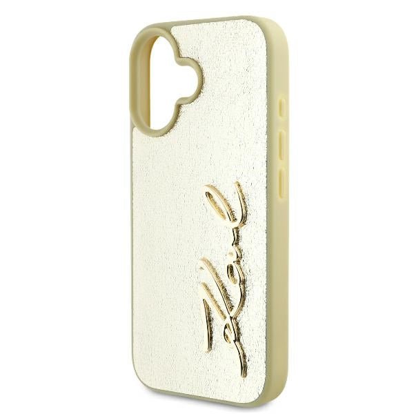 Karl Lagerfeld iPhone 16 - Metal Signature - Σκληρή Θήκη με Πλαίσιο Σιλικόνης και Επένδυση Συνθετικού Δέρματος - Gold - KLHCP16SPFMFBKMD