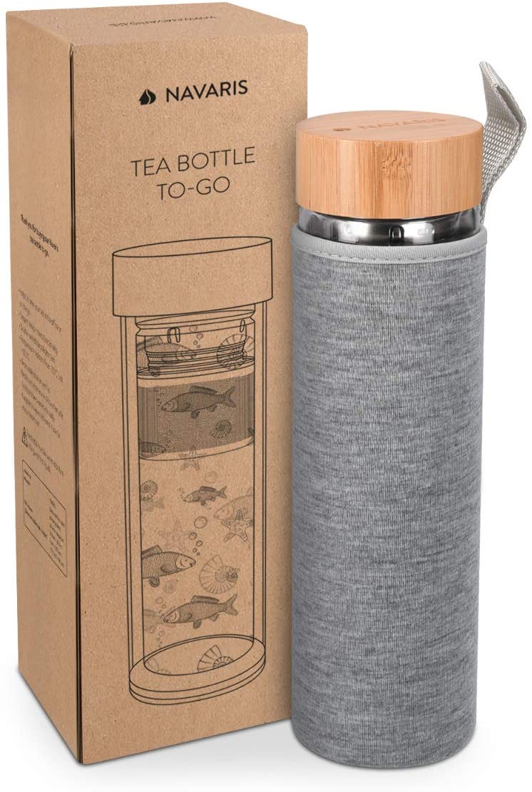 Navaris Γυάλινο Μπουκάλι Τσαγιού με Θήκη μεταφοράς - 500ml - Design Fish - Clear - 45888.2.06