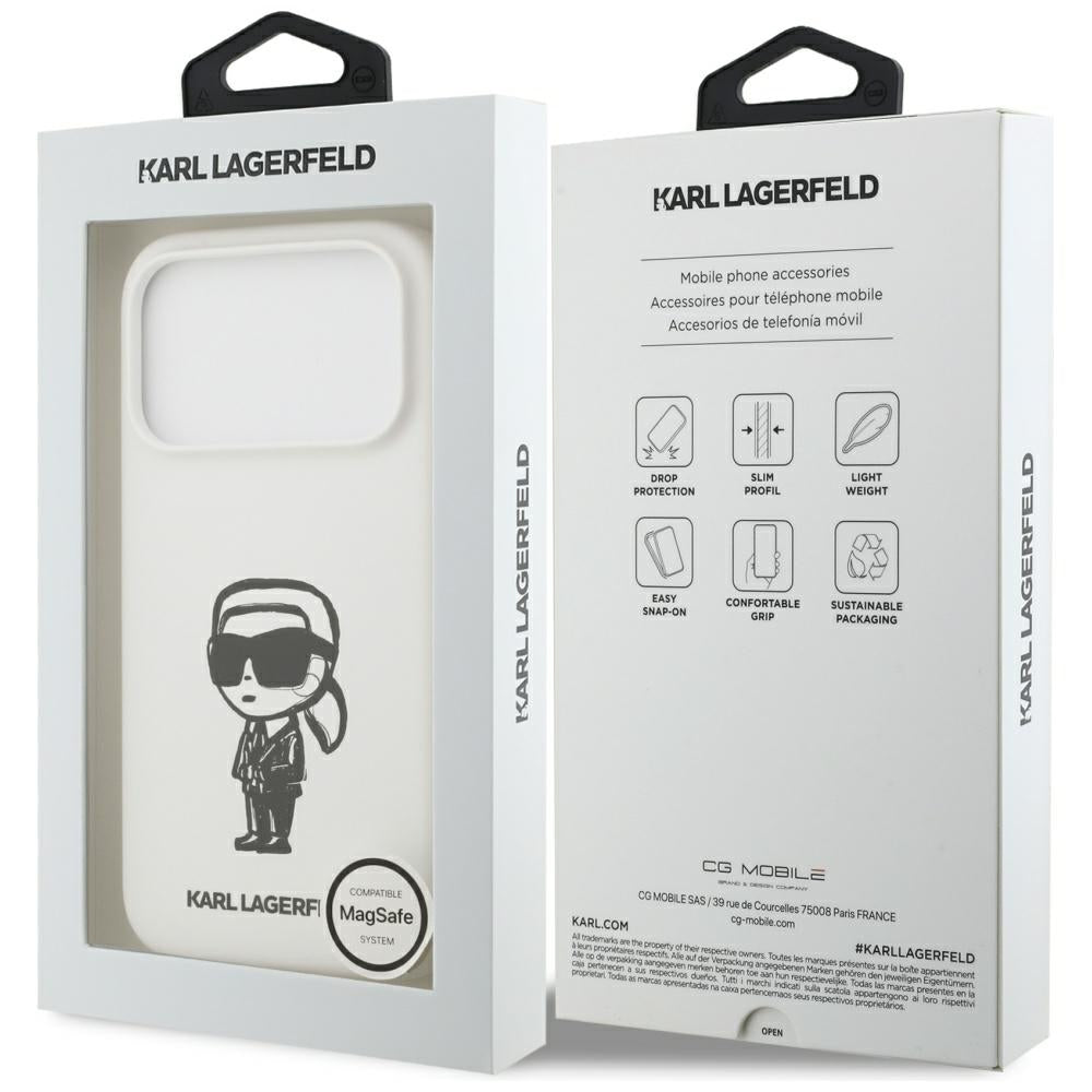 Karl Lagerfeld iPhone 17 Pro - Silicone Karl Sketch and Logo MagSafe - Σκληρή Θήκη με Πλαίσιο Σιλικόνης - White - KLHMP17LSKIGROH