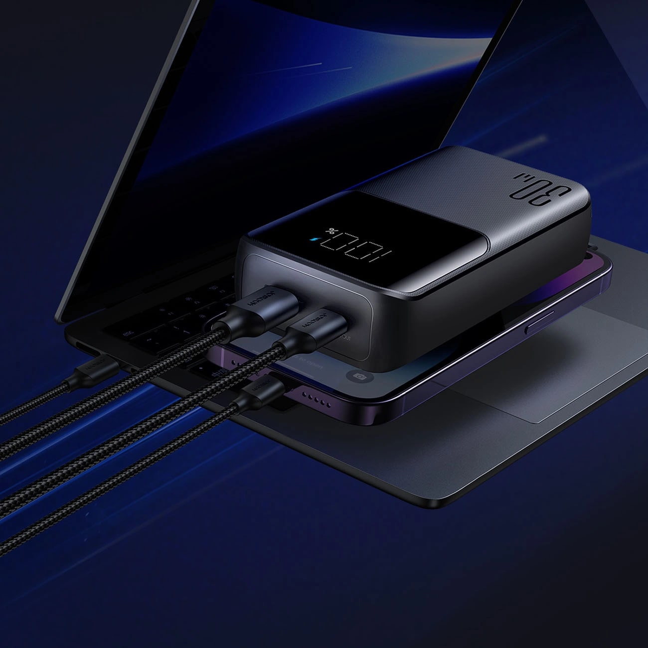 Joyroom JR-PBC06 Mini PowerBank 10000mAH 30W με Ενσωματωμένα Καλώδια Type-C / Lightning και 1 θύρα Type-C και 1 Θύρα USB - Black