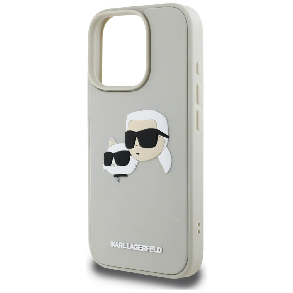 Karl Lagerfeld iPhone 16 Pro Max - HC 3D Rubber Double Heads - Σκληρή Θήκη με Πλαίσιο Σιλικόνης - Beige - KLHCP16XRBCKCHLE