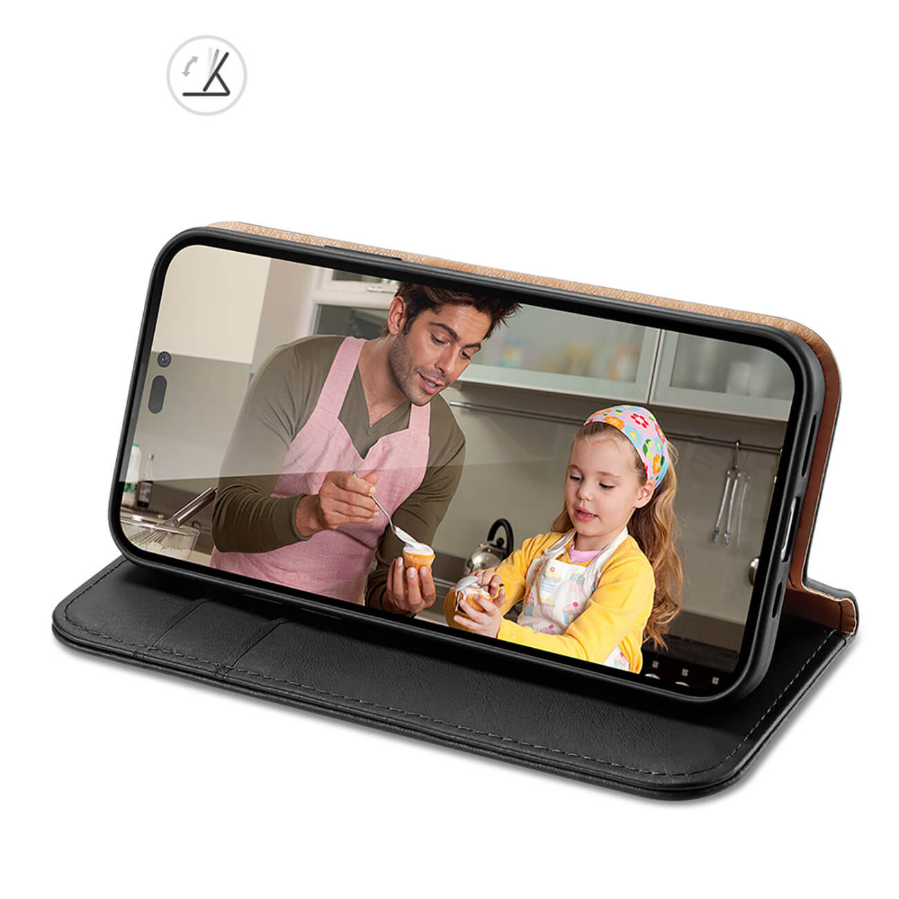 Dux Ducis iPhone 14 Pro Max Hivo Θήκη Πορτοφόλι Stand από Γνήσιο Δέρμα - Black