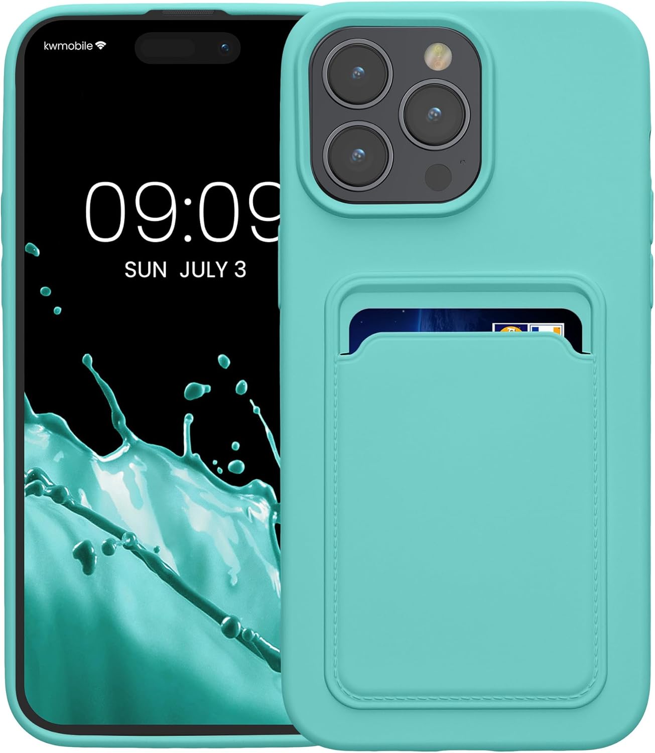 KW iPhone 15 Pro Max Θήκη Σιλικόνης TPU με Υποδοχή για Κάρτα - Mint Green