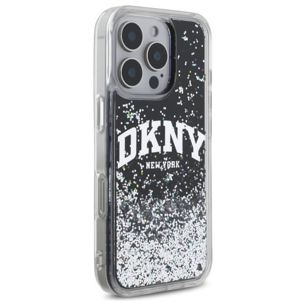 DKNY iPhone 16 - Liquid Glitter Arch Logo - Σκληρή Θήκη με Πλαίσιο Σιλικόνης - Black