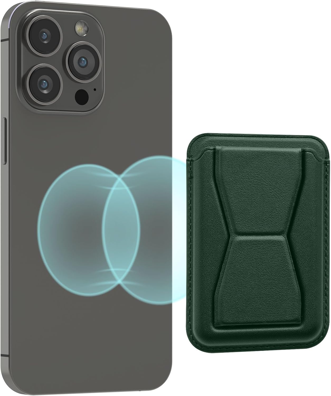 KW iPhone Μαγνητική Θήκη για Πιστωτικές Κάρτες από Συνθετικό Δέρμα με Stand - Dark Green