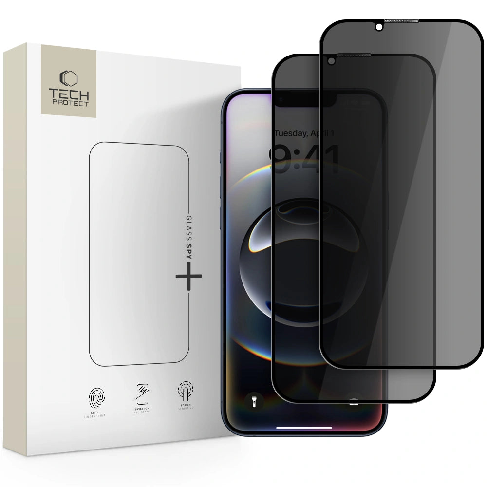 Tech-Protect iPhone 13 / iPhone 13 Pro / iPhone 14 / iPhone 16e Glass Spy+ 2.5D 9H Full Screen Tempered Glass Αντιχαρακτικό Γυαλί Οθόνης - Privacy - 2 Τεμάχια - Black