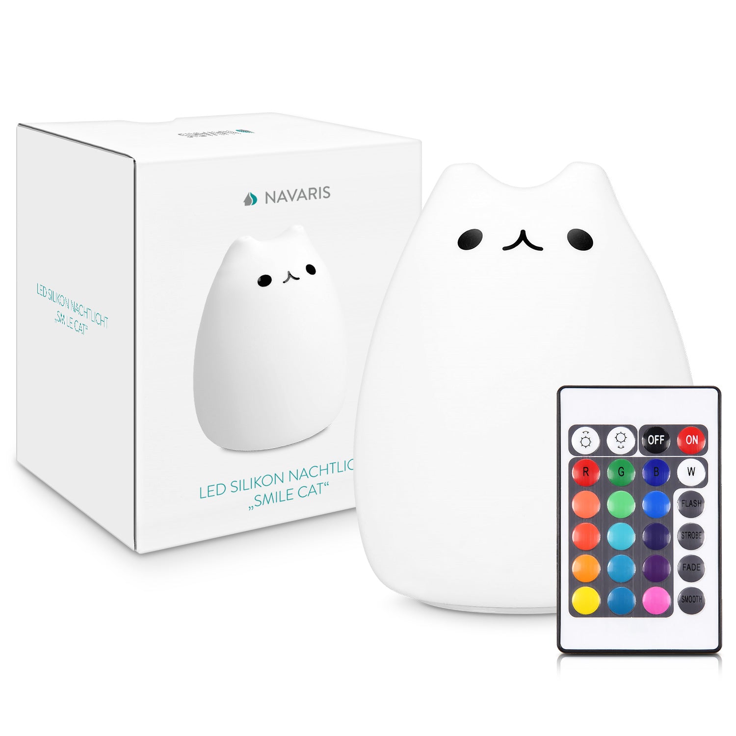 Navaris LED Cat Night Light RGB with Remote Control - Παιδικό Νυχτερινό Φως με Αλλαγή Χρωμάτων και Τηλεχειριστήριο - White - 42793