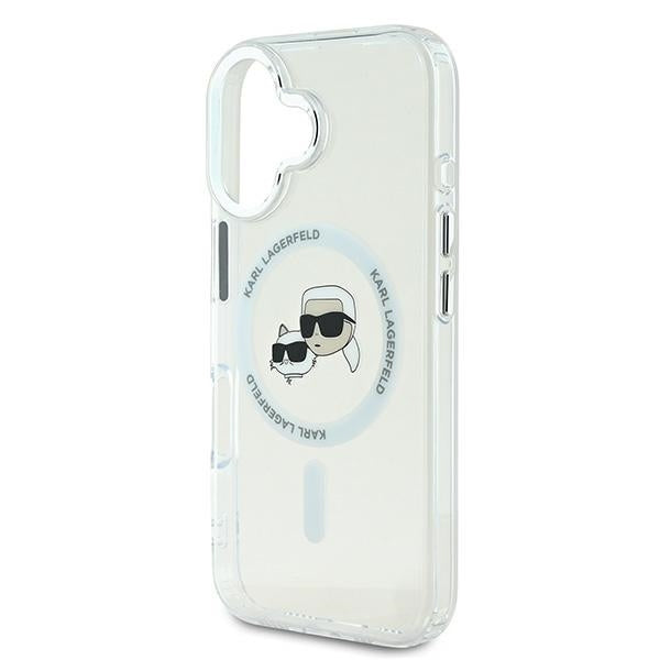 Karl Lagerfeld iPhone 16 - IML Metal Karl and Choupette Head - Σκληρή Θήκη με Πλαίσιο Σιλικόνης και MagSafe - White - KLHMP16SHLSKCH