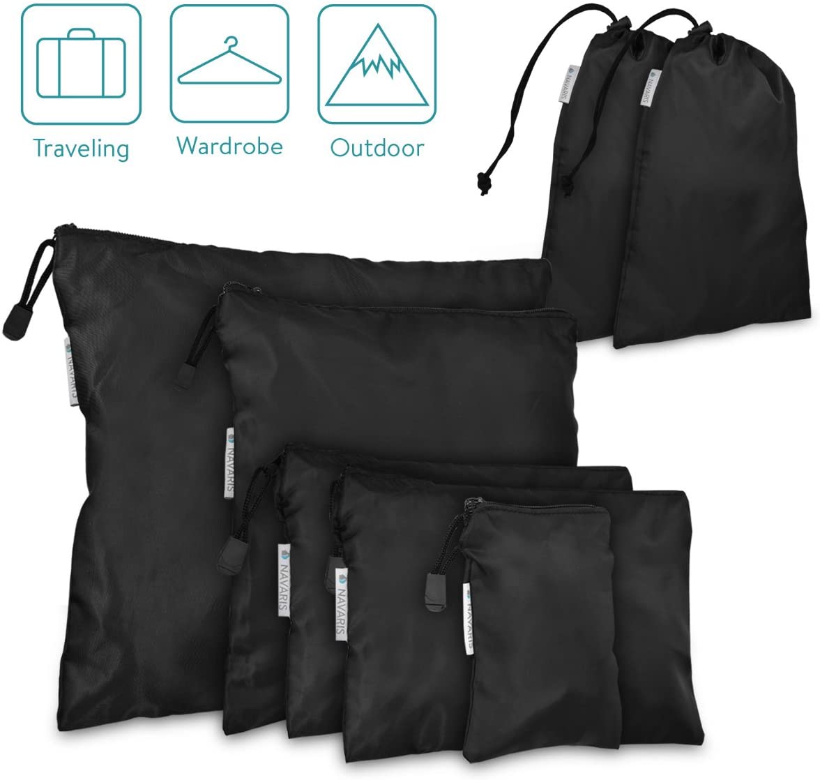 Navaris 7 Set Travel Storage Bags Σετ με 7 Σάκους Ταξιδιού από Πολυεστέρα - Black - 42954