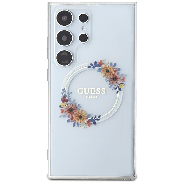 Guess Samsung Galaxy S24 Ultra - IML Flowers Wreath - MagSafe Σκληρή Θήκη με Πλαίσιο Σιλικόνης - Διάφανη - GUHMS24LHFWFCT